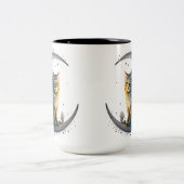 Whimsical Moonlit Cat Art Tweekleurige Koffiemok (Center)