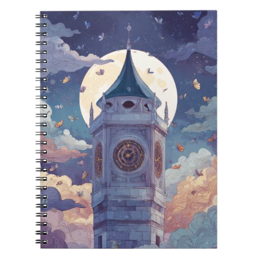 Whimsical Moonlit Clock Tower Notitieboek (Voorkant)