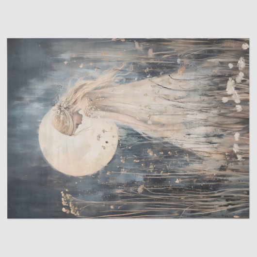 Whimsical Moonlit Fairy in Wildflowers Decoupage Tissuepapier (Voorkant)