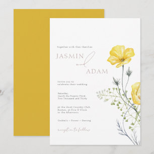 Whimsical Mosterd Wilde Bloem Monogram Huwelijk Kaart