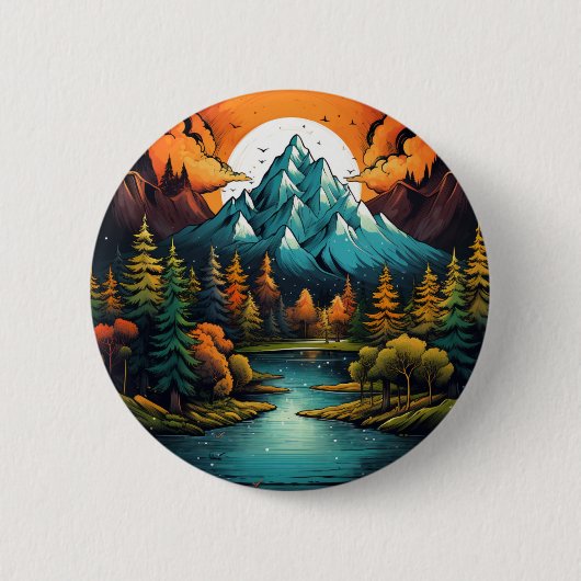 Whimsical Mountain River Adventure Pin Ronde Button 5,7 Cm (Voorkant)