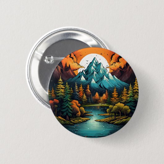 Whimsical Mountain River Adventure Pin Ronde Button 5,7 Cm (Voorkant /achterkant)