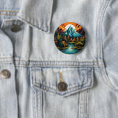Whimsical Mountain River Adventure Pin Ronde Button 5,7 Cm (In situ)