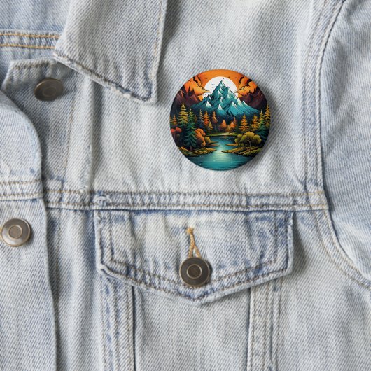 Whimsical Mountain River Adventure Pin Ronde Button 5,7 Cm (In situ)