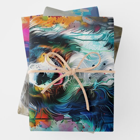 Whimsical Mouse, Birds, Aussie Drip Paint Inpakpapier Vel (In situ)