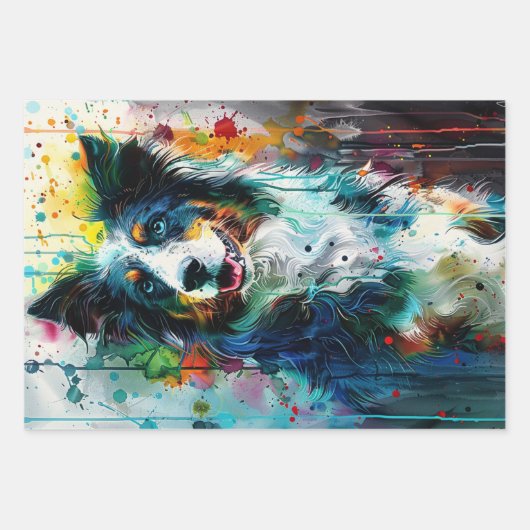 Whimsical Mouse,  Birds, Aussie Drip Paint Inpakpapier Vel (Voorkant)