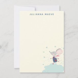 Whimsical Mouse Ice Skater Holiday, gepersonalisee Notitiekaartje