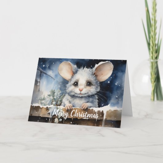 Whimsical Mouse Kerstmis Kaart (Voorkant)