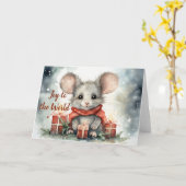 Whimsical Mouse Kerstmis Kaart (Gele Bloem)