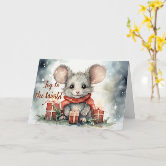 Whimsical Mouse Kerstmis Kaart (Gele Bloem)