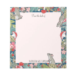 Whimsical Mouse Mouse Mushroom Blauwgroen Roze Woo Notitieblok