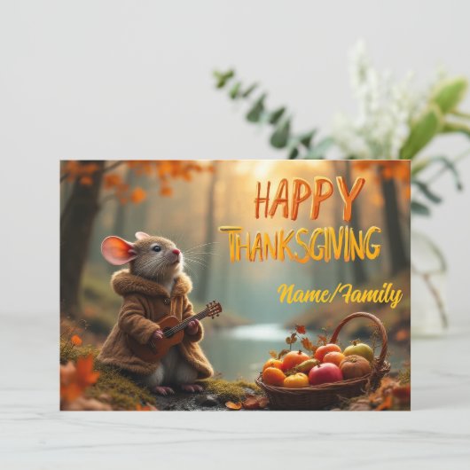 Whimsical Mouse Thanksgiving – Autumn Forest Celeb Kaart (Staand voorkant)
