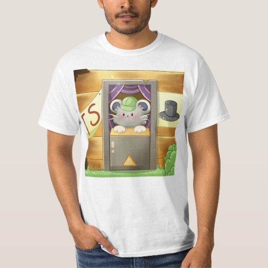 Whimsical Mouse Vendor – Cute Hat Booth Character T-shirt (Voorkant)