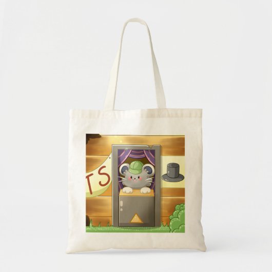 Whimsical Mouse Vendor – Cute Hat Booth Character Tote Bag (Voorkant)