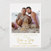 Whimsical MR & MR Gay Kerstbruiloft Foto Folie Feestdagenkaart (Voorkant)