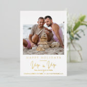 Whimsical MR & MR Gay Kerstbruiloft Foto Folie Feestdagenkaart (Staand Voorkant)