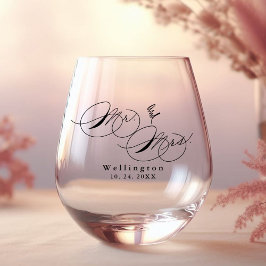 Whimsical Mr & Mrs Calligrafie Bruiloft Wijnglas Zonder Voet