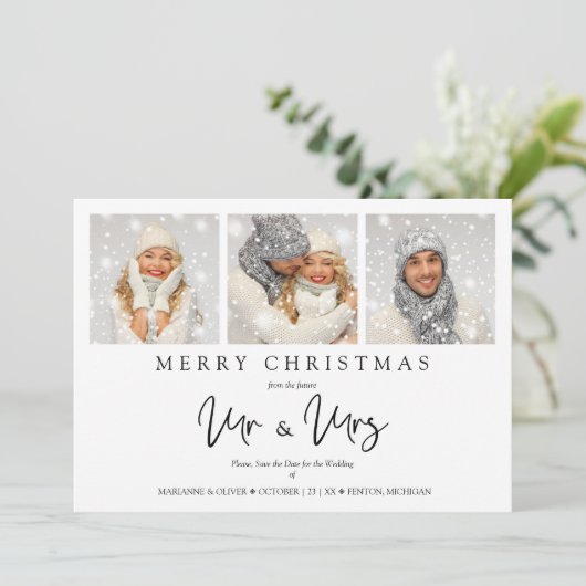 Whimsical MR. & MRS. Kerstbruiloft foto's Feestdagenkaart (Staand voorkant)