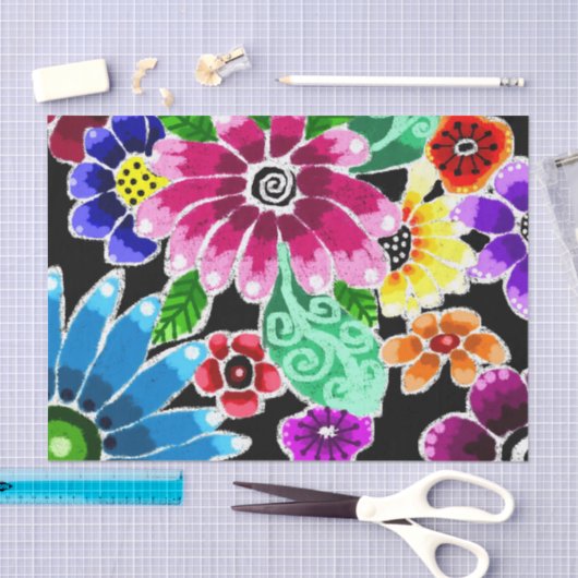 Whimsical Multi-Color Folk-Art Bloemen Decoupage Tissuepapier (Craft)