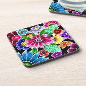 Whimsical Multi-Colour Folk-Art Bloemen Bloemen Bl Bier Onderzetter (Linkerzijde)