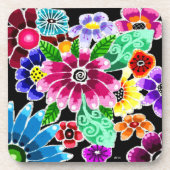 Whimsical Multi-Colour Folk-Art Bloemen Bloemen Bl Bier Onderzetter (Voorkant)