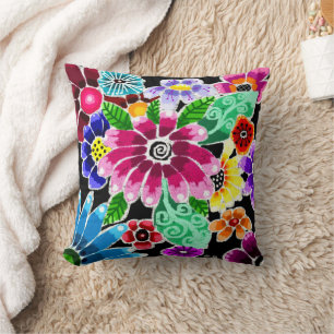 Whimsical Multi-Colour Folk-Art Bloemen Bloemen Bl Kussen