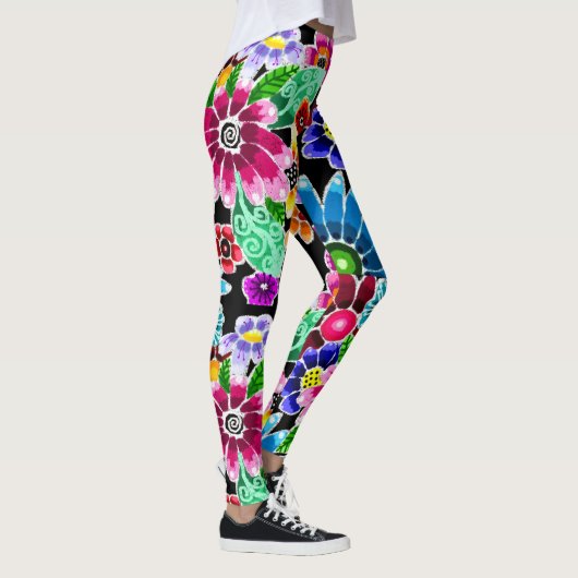 Whimsical Multi-Colour Folk-Art Bloemen Bloemen Bl Leggings (Rechts)