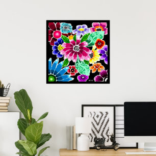 Whimsical Multi-Colour Folk-Art Bloemen Bloemen Bl Poster