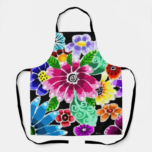 Whimsical Multi-Colour Folk-Art Bloemen Bloemen Bl Schort (Voorkant)
