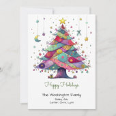 Whimsical Multicolor Kerstboom Happy Feestdagenkaart (Voorkant)