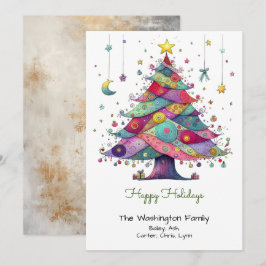 Whimsical Multicolor Kerstboom Happy Feestdagenkaart