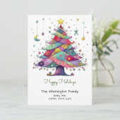 Whimsical Multicolor Kerstboom Happy Feestdagenkaart (Staand voorkant)