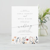 Whimsical Multicolor Wildflower Front Back Wedding Kaart (Staand voorkant)