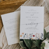 Whimsical Multicolor Wildflower Front Back Wedding Kaart