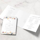 Whimsical Multicolor Wildflower Monogram Wedding Drieluik Programma
