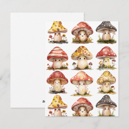 Whimsical Mushies Feestdagenkaart (Voorkant / Achterkant)