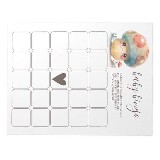 Whimsical Mushroom Baby Bingo Notitieblok (Voorkant)