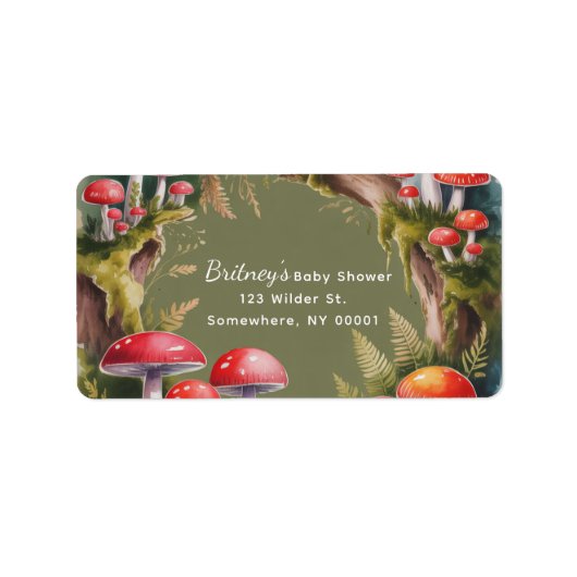 Whimsical Mushroom Baby Shower Address Etiket (Voorkant)