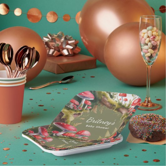 Whimsical Mushroom Baby Shower Papieren Bordje (Multi)