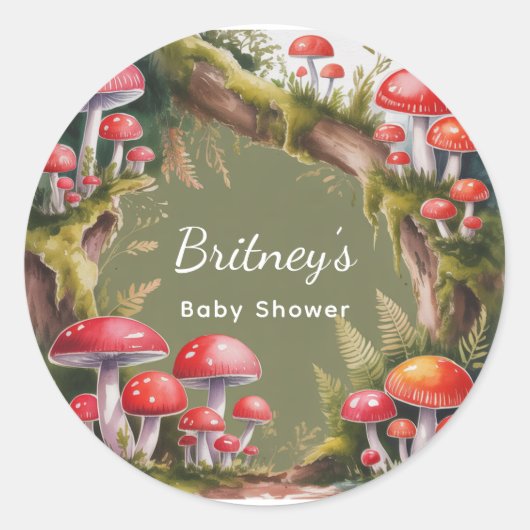 Whimsical Mushroom Baby Shower Ronde Sticker (Voorkant)