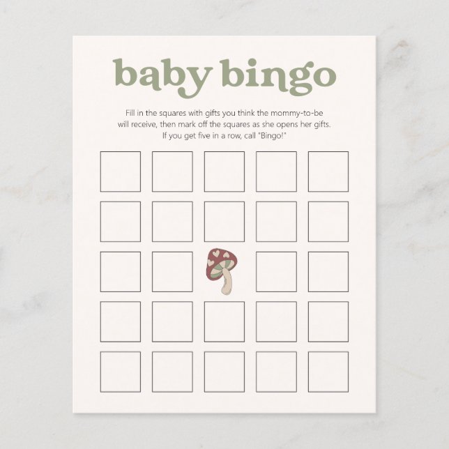 Whimsical Mushroom Baby shower Spel | Bingo Green (Voorkant)