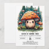 Whimsical Mushroom bewerkbare verjaardagsuitnodigi Kaart (Voorkant / Achterkant)