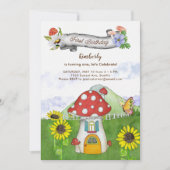 Whimsical Mushroom Bloemen Banner Eerste Verjaarda Kaart (Voorkant)