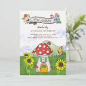 Whimsical Mushroom Bloemen Banner Eerste Verjaarda Kaart (Staand voorkant)