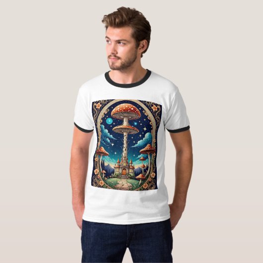 Whimsical Mushroom Castle Fantasy T-shirt (Voorkant volledig)