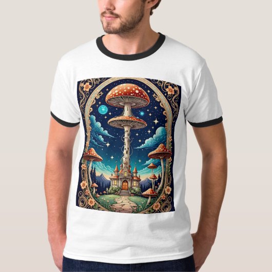 Whimsical Mushroom Castle Fantasy T-shirt (Voorkant)