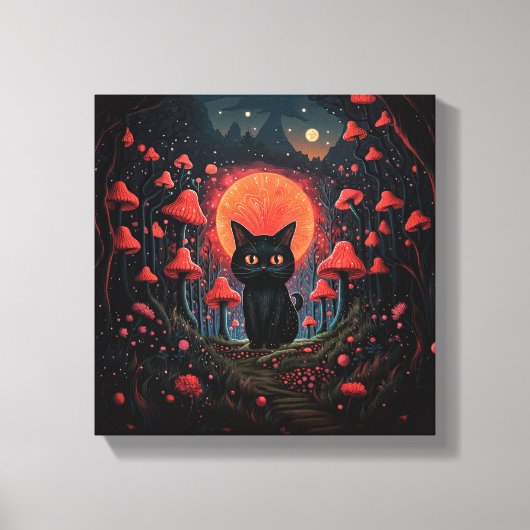 Whimsical Mushroom Cat Stretched Canvas Print (Voorkant)