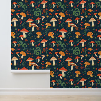 Whimsical Mushroom en gebladerte patroon Behang