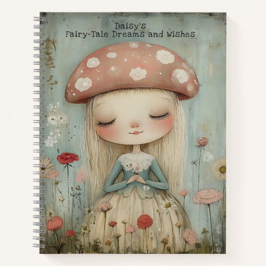 Whimsical Mushroom Fairy in een bloemenweide Custo Notitieboek (Voorkant)