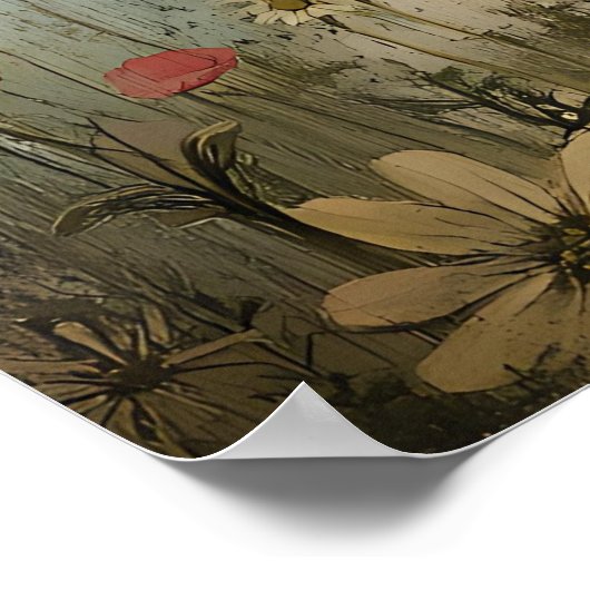 Whimsical Mushroom Fairy in een bloemenweide kunst Poster (Hoek)